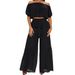 Women's Clothing Spring Women's Elastic Flat Shoulder Short Puff Sleeve High Waist Lace Up Loose Wide Leg Trousers Set_ecoleips.com