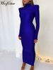 Hugcitar Solid Long Sleeve With Shoulder Pads Turtleneck Maxi Dress 2022 New Year Women Fashion Streetwear Elegant Skinny_ecoleips.com