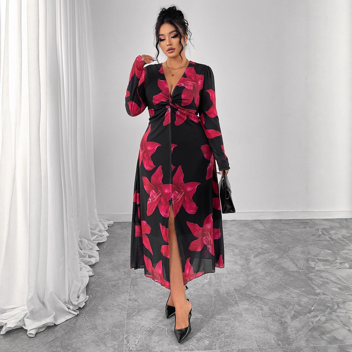 Floral Wrap Dress For Women – Plus Size, Flattering & Elegant V-Neck Summer Dress_ecoleips.com