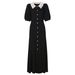 Women's Clothing Summer Bubble Short Sleeve Dress Hollow Out Lace Collar Slimming Knit A Line Gown New Style_ecoleips.com