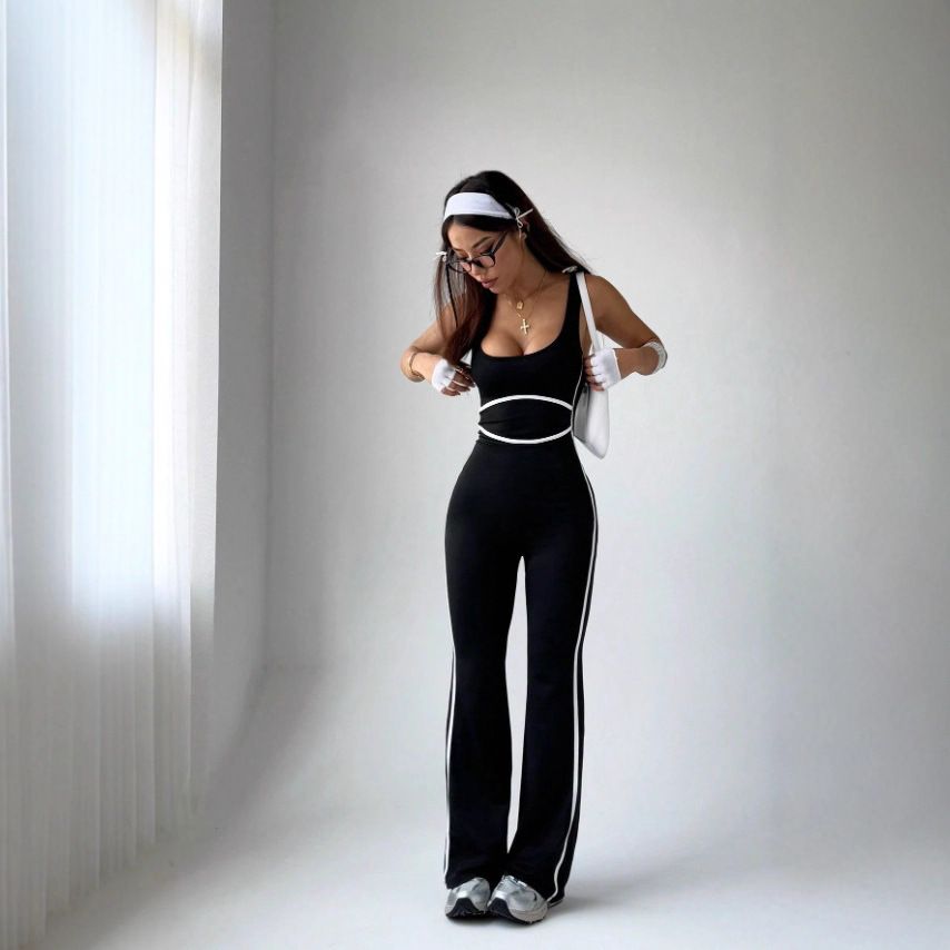 Color Blocked Design Sleeveless Slim Fit Jumpsuit European American Style Fashion Trendy Versatile Women's Cross Border Wholesale_ecoleips.com