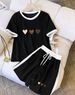 Women's Heart Print Short Sleeve Shorts Suit Casual Versatile Clothing Print_ecoleips.com