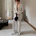 European And American 2026 Sparkling Silver Sequined V-Neck Suit Jacket And Wide Leg Pants Two-Piece Set_ecoleips.com