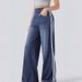 Women's Clothing Vintage Washed Side Stripe Jeans For Women - High Street Design, Relaxed Fit, Two-Stripe Detail, Wide-Leg Drag Pants_ecoleips.com