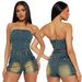 Women's One-Shoulder Denim Jumpsuit – High-Waisted Stretchy Washed Jeans Romper With Slimming Fit (Dark Blue, S-2XL)_ecoleips.com