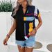 Women's V Neck Printed Loose Fitting Shirt Top Casual Comfortable American Style_ecoleips.com