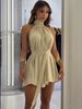 K New Neck Strap Solid Color Waist Cinching Solid Color Short Fashion Dress_ecoleips.com