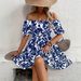 New Casual Off-Shoulder Dress Short Sleeve Loose Floral Print Women's Fashion Dress_ecoleips.com