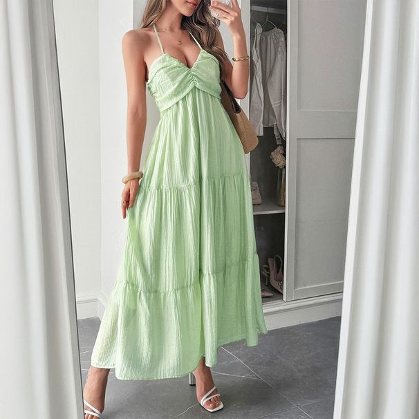 DiYu Casual Resort Style Halter Neck Beach Atmosphere Log Dress Wome's Clothig 2025 Sprig/Summer_ecoleips.com
