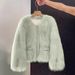 Women’s Faux Fox Fur Coat – Elegant Bouclé Tweed Jacket | Chunky Knit-Like Texture, Fashionable Outerwear For Fall & Winter_ecoleips.com