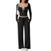 Women's 2-Piece Set Sexy Ribbed Crop Top With High-Waisted Pants Off-Shoulder Long Sleeve Turtleneck Outfit For Fall Winter_ecoleips.com