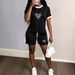 Women's Clothing Women's Retro Style Plaid Heart Print Two Piece Set Short Sleeved Loose Casual Outfit For Formal & Casual For Women_ecoleips.com