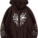 Spider Web Heart Print Fleece Zip-Up Hoodie - Cozy Unisex Pullover With Front Pockets, Warm & Stylish Outerwear For Men And Women_ecoleips.com
