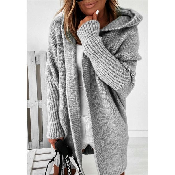 Cozy Batwing Sleeve Hooded Cardigan Sweater For Women - Soft Acrylic Knit Pullover With Long Sleeves & Oversized Fit, Vintage Casual Style_ecoleips.com