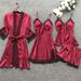 Silky-Touch 4-Piece Sleep Set – Padded Chemise, Robe & Adjustable Straps (S-XXXXL)_ecoleips.com