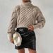 Chunky Knit High Neck Sweater – Oversized Winter Pullover For Women (White/Camel, S/M/L/XL)_ecoleips.com
