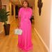 Women's Clothing Women's Elegant One-Shoulder Pleated Long Dress Solid Color Slanted Neck Fitted Waist Style Fashion_ecoleips.com