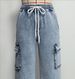 K New Trendy Elastic Waistband Tied Work Pants, Casual Wide Leg Jeans For Women_ecoleips.com