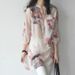 Spring/Summer Plus Size Cotton Linen Shirt Floral Print Loose Mid-Length Three Quarter Sleeve Korean Style Literary Women's Top_ecoleips.com