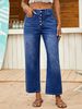 K New Women's Jeans Button Elastic Loose Denim Cropped Pants_ecoleips.com