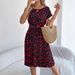 Valentine's Day Gift: Spring/Summer Casual Color-Block Heart Print Short-Sleeve Waist-Cinching Pleated Dress -_ecoleips.com