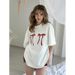 2025 Summer New Women's Loose Slimming Bowknot Print Fashion Top Short Sleeve T-Shirt Trend_ecoleips.com