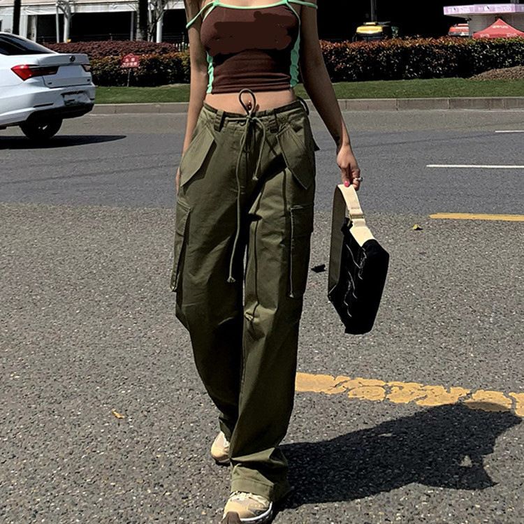 Women's Clothing Street Casual Loose Slim Straps Multi Pocket Trendy Straight_ecoleips.com