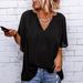 Women's Clothing Summer Casual Women's T-Shirt Chiffon Blouse V Neck Top Loose Fit New_ecoleips.com
