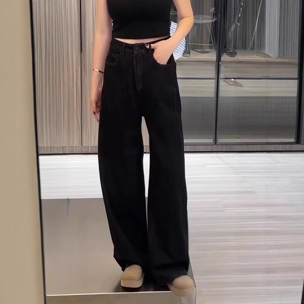 2024 Autumn/Winter New Wide-Leg Jeans For Plus-Size Women, Elastic Loose Fit, High-Waisted, Slimming, Straight-Leg_ecoleips.com
