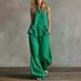 Women's 2 Piece Set Solid Color Round Neck Sleeveless Casual Loose Top High Waisted Wide Leg Pants_ecoleips.com