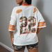Women's Loose Casual V Neck Mesh Short Sleeved Printed Pullover T Shirt_ecoleips.com
