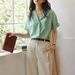 French Style Cuban Collar Letter Embroidery Shirt For Women Summer 2025 New Loose Short Sleeve Blouse_ecoleips.com
