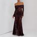 Elegant Fashion Off The Shoulder Long Lace Dress Long Sleeve Party Evening Gown Dress For Formal Occasions_ecoleips.com