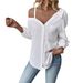 Women's Clothing Three Quarter Sleeve Off Shoulder Cardigan Textured Single Breasted Casual Shirt_ecoleips.com