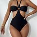 Women's Clothing Fashion Bikini Swimsuit Sexy Backless Solid Color Hollow Strap Swimsuit_ecoleips.com
