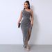 European And American Style New Women's Fashion Sequin One-Shoulder Sleeveless Slit Dress_ecoleips.com