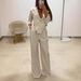 Women's Suit Jacket And Trousers Set Elegant Collar Irregular Waist Hollowed Out Design_ecoleips.com