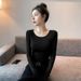 Women Will Wear Tight-fitting Pure Desire U-neck Slim-fitting Fashion Bottoming Shirt In Autumn And Winter 2025, Simple Long-sleeved T-shirt_ecoleips.com