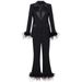 Women's clothing Internet celebrity style ostrich feather stitching suit two-piece suit temperament dress women's style trousers_ecoleips.com