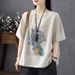Women's Clothing Women's Retro Print Cotton Linen Blend Short Sleeve T-Shirt Summer Trendy Loose Fit Plus Size Casual Top_ecoleips.com