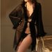 Aria Basics Cross-border Bestseller European American Foreign Trade Mesh Nightgown Sexy Women's See-through Plush Lace Bathrobe And_ecoleips.com