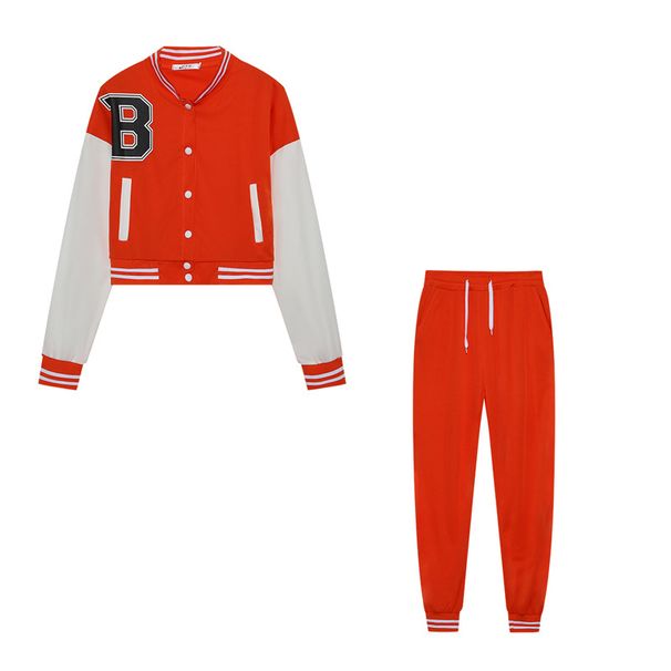 Women's Single Breasted Letter Printed Baseball Uniform Sports Suit Two Piece Set Fashion_ecoleips.com