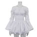Women's Pleated Skirt Set Sexy Hot Girl Lantern Sleeve Strapless Waist Belted Top And Puff Skirt Two Piece Cross Border_ecoleips.com