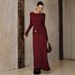 Women's Clothing "Sophisticated Burgundy Knit Dress – Metallic Accents & Slim Fit For Women"_ecoleips.com