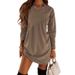 Solid Long Sleeve T Shirt Dress Women Irregular Round Neck Casual Fashion Long Dress_ecoleips.com