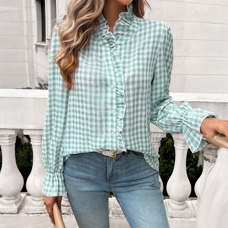 French Color-Blocking Button-Up Shirt For Women's Autumn And Winter Tops_ecoleips.com
