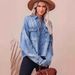 Women's Clothing Spring New Retro Loose Denim Shirt Drop Shoulder Blue Large Pocket Shirt_ecoleips.com