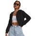 Voya Women's Fashion Design Sense Hooded Sweatshirt With Spring And Summer Zipper Cardigan Short Top_ecoleips.com