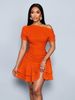 Women's Elegant Party Daytime Knitted Asymmetric Neckline Gathered Double Ruffled Mini Dress_ecoleips.com
