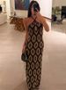 Tossy Knit Printed Hollow Out Long Dress Women Bandage Backless Contrast Beach Holiday Dress Clothes Female Boho Knitwear Dress_ecoleips.com